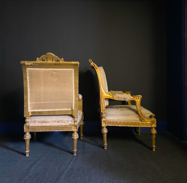 Antique Pair of Louis XVI style Giltwood Armchairs Late 19 Century - Image 3