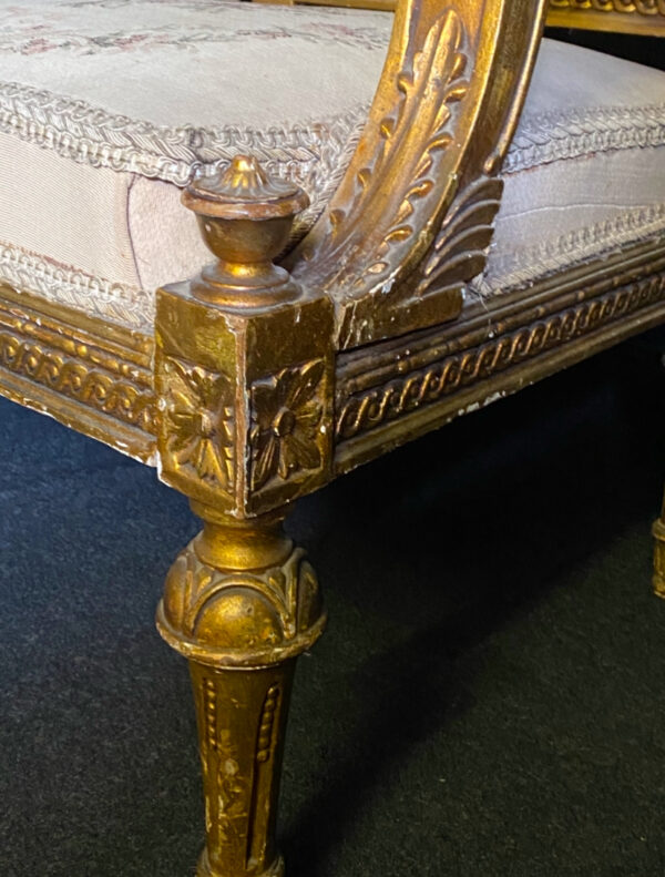 Antique Pair of Louis XVI style Giltwood Armchairs Late 19 Century - Image 5