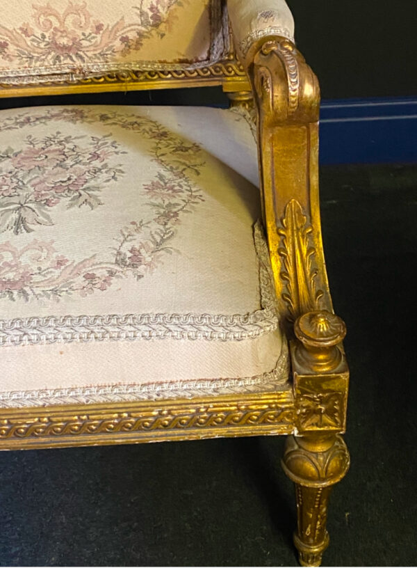 Antique Pair of Louis XVI style Giltwood Armchairs Late 19 Century - Image 4