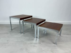 Merrow Associates teak and chrome nest of tables