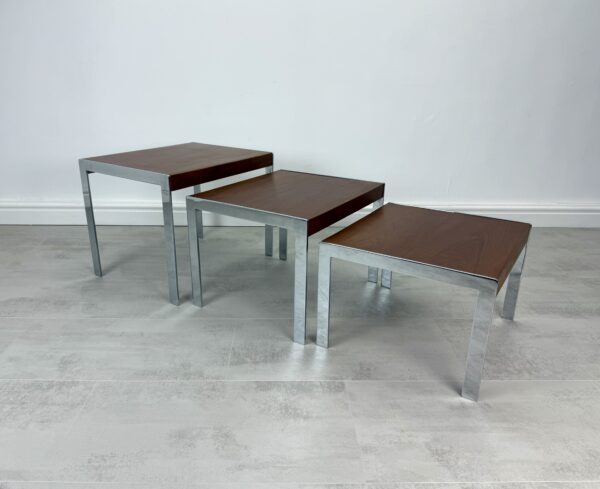 Merrow Associates teak and chrome nest of tables