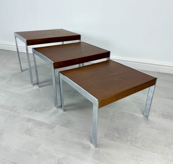 Merrow Associates teak and chrome nest of tables - Image 12