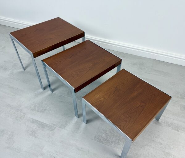 Merrow Associates teak and chrome nest of tables - Image 7